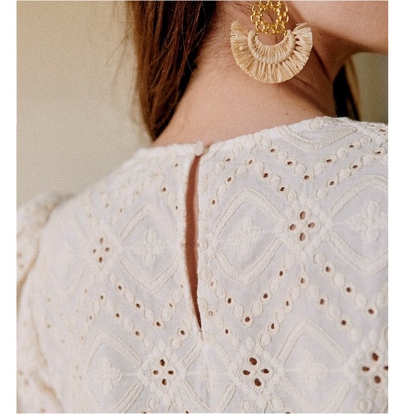 SEZANE White Ecru Floral Eyelet Embroidered Lace Cotton Scarlett Blouse Top - Picture 12 of 17